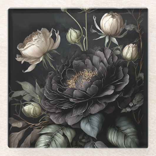 Gotische Rose Schwarze Blume Glasuntersetzer (Vorderseite)