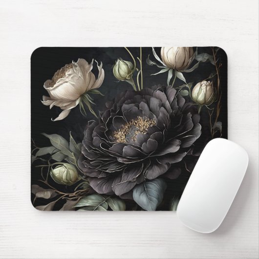 Gotische Rose Schwarze Blume Mousepad (Mit Mouse)