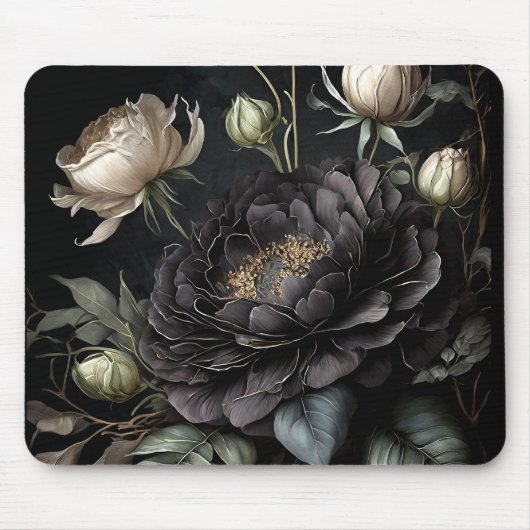 Gotische Rose Schwarze Blume Mousepad (Vorne)