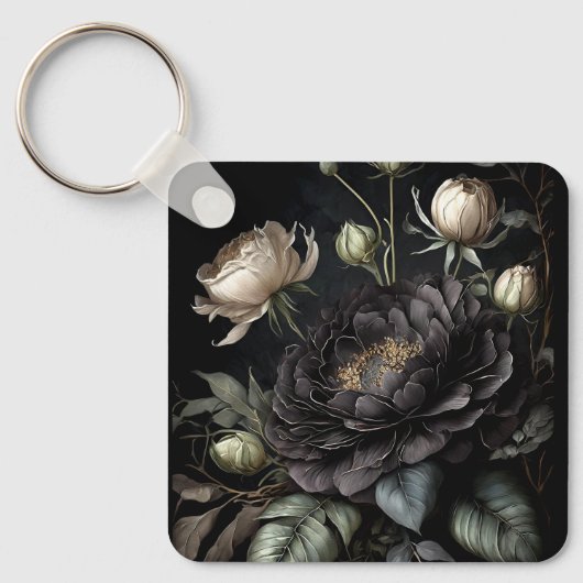 Gotische Rose Schwarze Blume Schlüsselanhänger (Vorderseite)