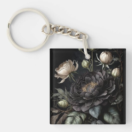 Gotische Rose Schwarze Blume Schlüsselanhänger (Vorderseite)
