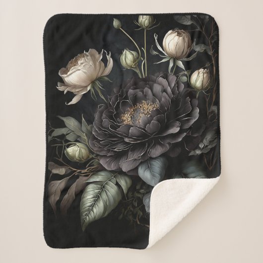Gotische Rose Schwarze Blume Sherpadecke (Vorderseite)