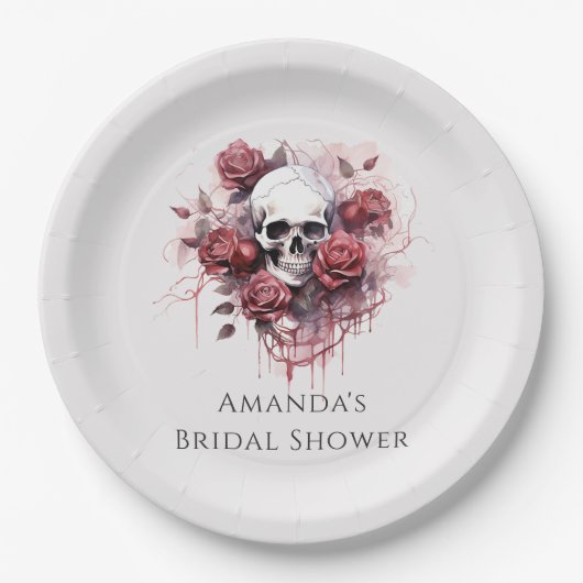 Gotische Rose Skull Halloween Brautparty Pappteller (Vorderseite)