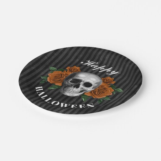 Gotische Rose & Skull Happy Halloween Pappteller (Schrägansicht)