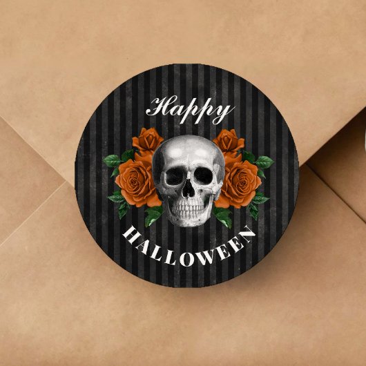 Gotische Rose & Skull Happy Halloween Runder Aufkleber