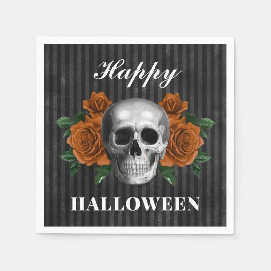 Gotische Rose & Skull Happy Halloween Serviette (Vorderseite)