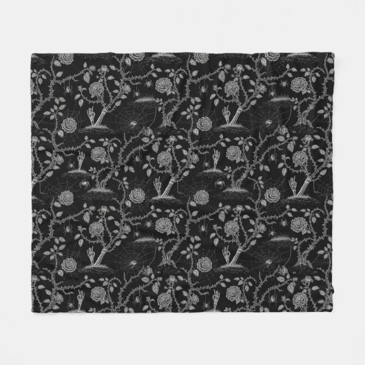 Gotische Rose und Knochenmuster Fleecedecke (Vorderseite (Horizontal))
