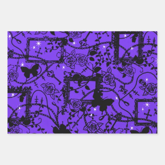 Gotische Rose und Schmetterlinge Geschenkpapier Set (Vorderseite 3)