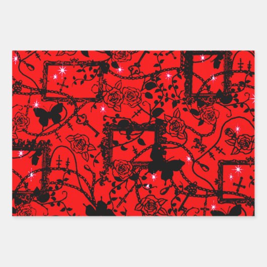 Gotische Rose und Schmetterlinge Geschenkpapier Set (Vorderseite)