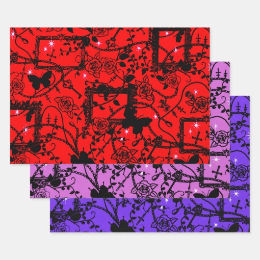 Gotische Rose und Schmetterlinge Geschenkpapier Set (Set)