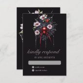 Gotische Rot- und Schwarz-Blütenspinnen-Webbearbei RSVP Karte (Vorne/Hinten)