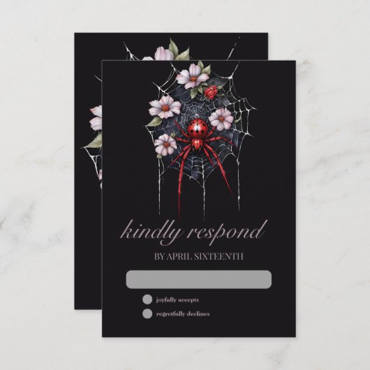 Gotische Rot- und Schwarz-Blütenspinnen-Webbearbei RSVP Karte (Vorne/Hinten)
