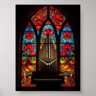 Gotische rote Mohn-Kirchen-Orgel Buntglas A Poster