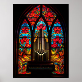 Gotische rote Mohn-Kirchen-Orgel Buntglas A Poster