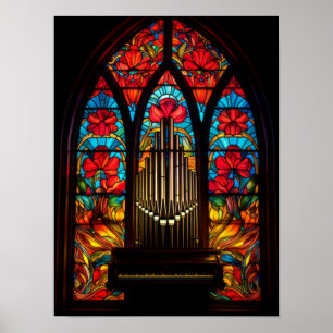 Gotische rote Mohn-Kirchen-Orgel Buntglas A Poster