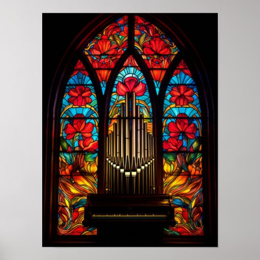 Gotische rote Mohn-Kirchen-Orgel Buntglas A Poster (Vorne)