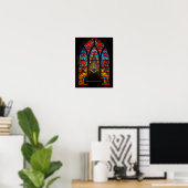 Gotische rote Mohn-Kirchen-Orgel Buntglas A Poster (Heimbüro)