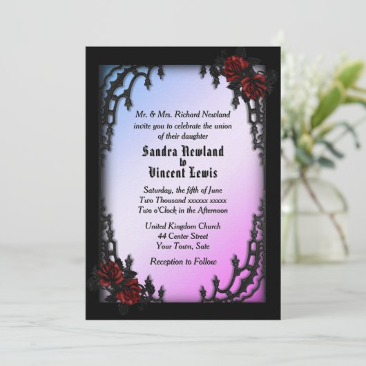 Gotische Rote Rose des Französischen Viertels über Einladung (Stehend Vorderseite)