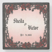 Gotische Rote Rose Hochzeit mit Viktorianischem Fl Steinuntersetzer (Vorderseite)