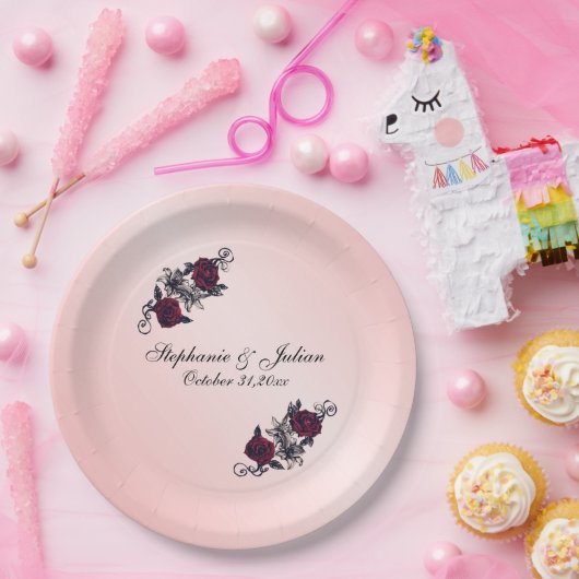 Gotische Rote Rose Hochzeit Pappteller (Party)