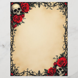 Gotische Rote Rose und Skulls Briefbogen