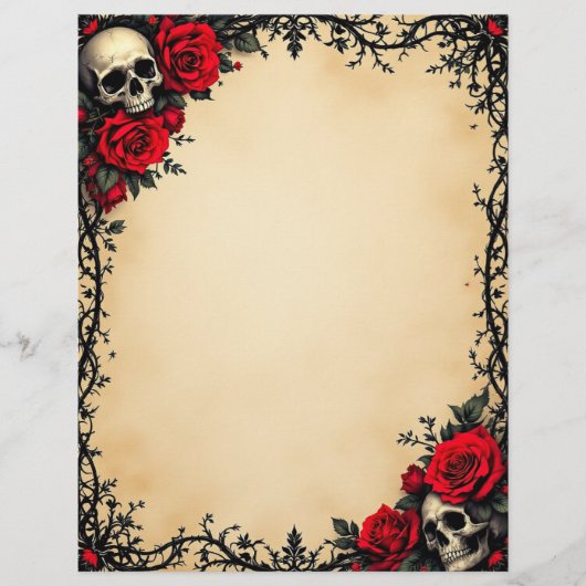 Gotische Rote Rose und Skulls Briefbogen (Vorderseite)