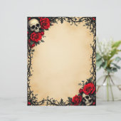 Gotische Rote Rose und Skulls Briefbogen (Stehend Vorderseite)