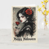 Gotische Rote Rose Vampire Woman Halloween Elegant Karte (Gelbe Blume)