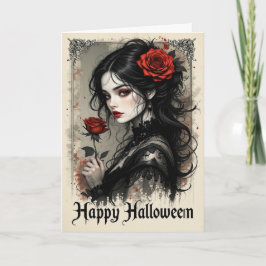 Gotische Rote Rose Vampire Woman Halloween Elegant Karte