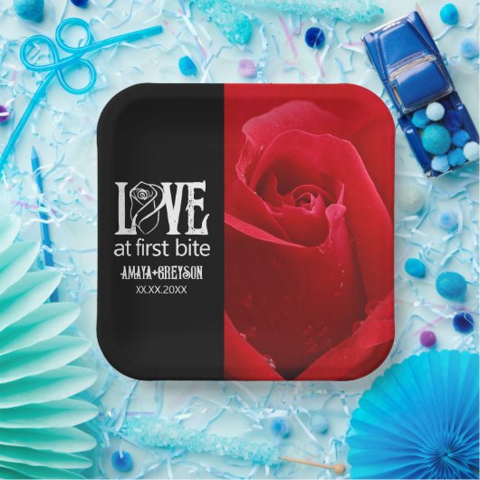 Gotische Rote Rosen Liebe bei First Bite Wedding Pappteller (Party)
