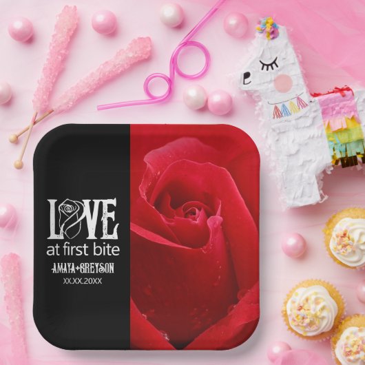 Gotische Rote Rosen Liebe bei First Bite Wedding Pappteller (Party)