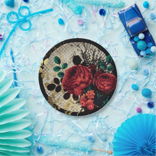 Gotische Rote Rosen Pappteller (Party)