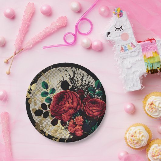 Gotische Rote Rosen Pappteller (Party)