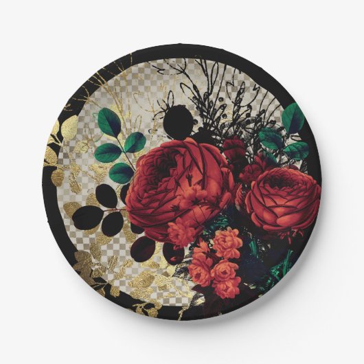 Gotische Rote Rosen Pappteller (Vorderseite)