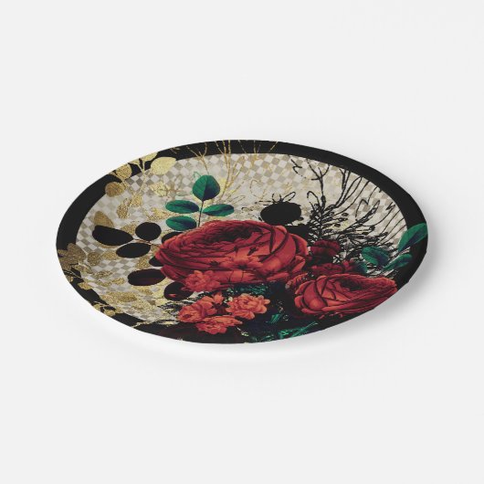 Gotische Rote Rosen Pappteller (Schrägansicht)