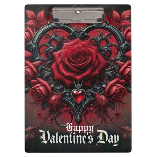 Gotische rote Rosen Valentinstag Klemmbrett (Vorderseite)