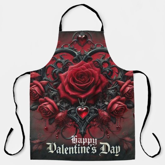 Gotische rote Rosen Valentinstag Schürze (Vorderseite)