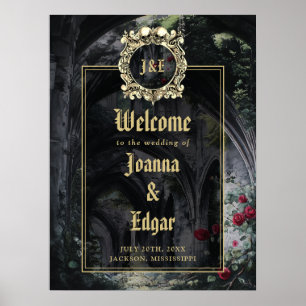 Gotische Ruinen Hochzeit Schwarz und Gold Willkomm Poster