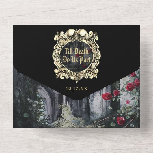 Gotische Ruinen Monogramm QR-Code Hochzeit All In One Einladung (Rückseite)