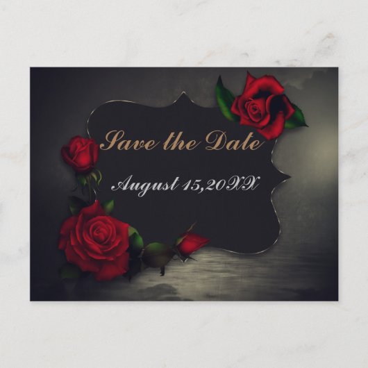 Gotische Save the Date Herz-Rose dunkles Romance Ankündigungspostkarte (Vorderseite)