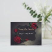 Gotische Save the Date Herz-Rose dunkles Romance Ankündigungspostkarte (Stehend Vorderseite)