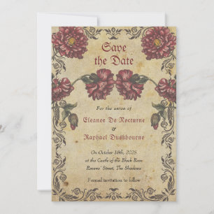 Gotische "Save the Date"-Karte mit dunklen Blumen Save The Date