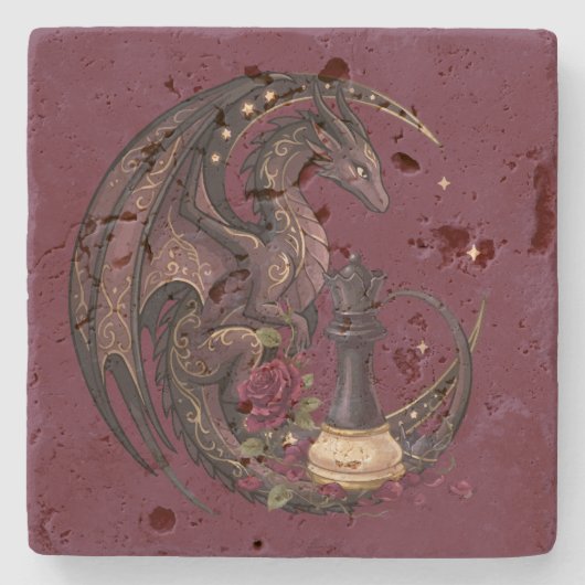 Gotische Schachmattstellung Drache Steinuntersetzer (Vorderseite)