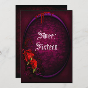 Gotische Schädel, Blut u. Rosen-Bonbon 16 Einladung