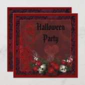 Gotische Schädel u. Rosen schwarz u. rotes Einladung (Vorne/Hinten)