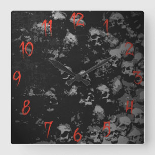 Gotische Schädel-Uhr Quadratische Wanduhr