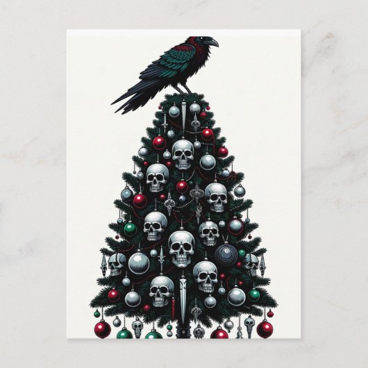 Gotische Schädel und ravener Weihnachtsbaum Postkarte (Vorderseite)