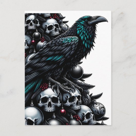 Gotische Schädel und ravener Weihnachtsbaum Postkarte (Vorderseite)