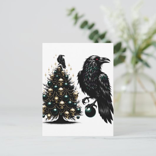 Gotische Schädel und Ravens Weihnachtsbaum Postkarte (Stehend Vorderseite)