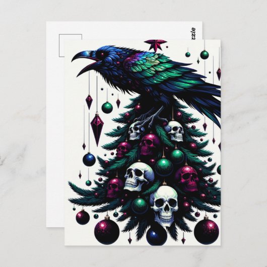 Gotische Schädel und Ravens Weihnachtsbaum Postkarte (Vorne/Hinten)